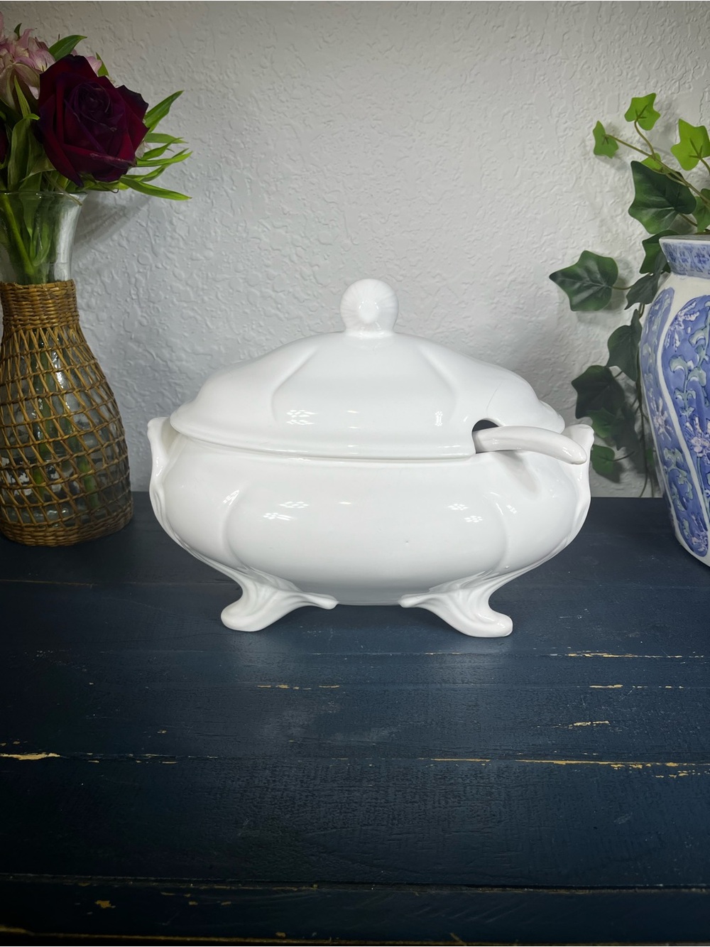 Classic White Porcelain Covered Soup Tureen with Ladle Loucartes, Portugal
